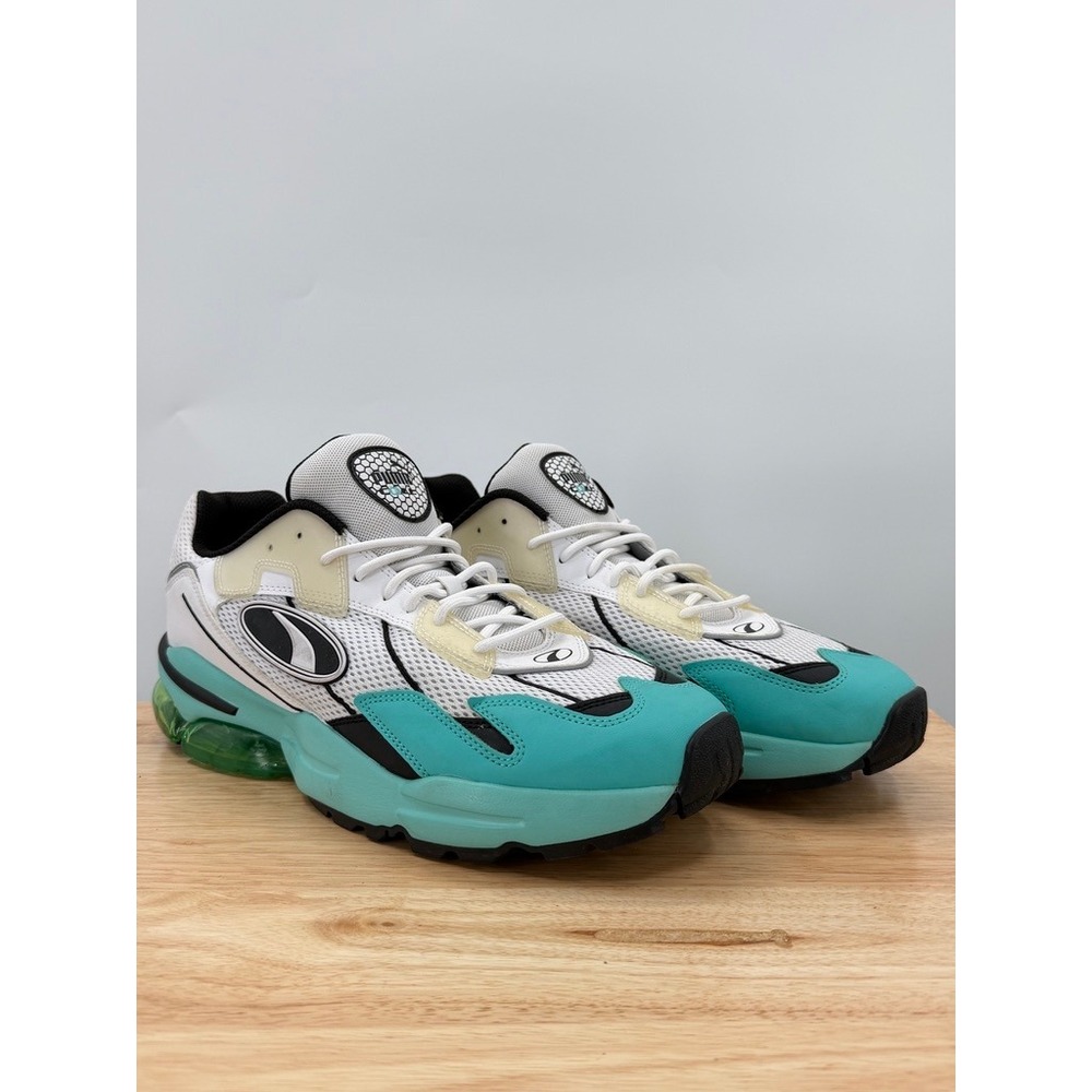 Puma Cell Mesh Sneakers Chunky Round Toe White Teal Running Athleisure Shoes